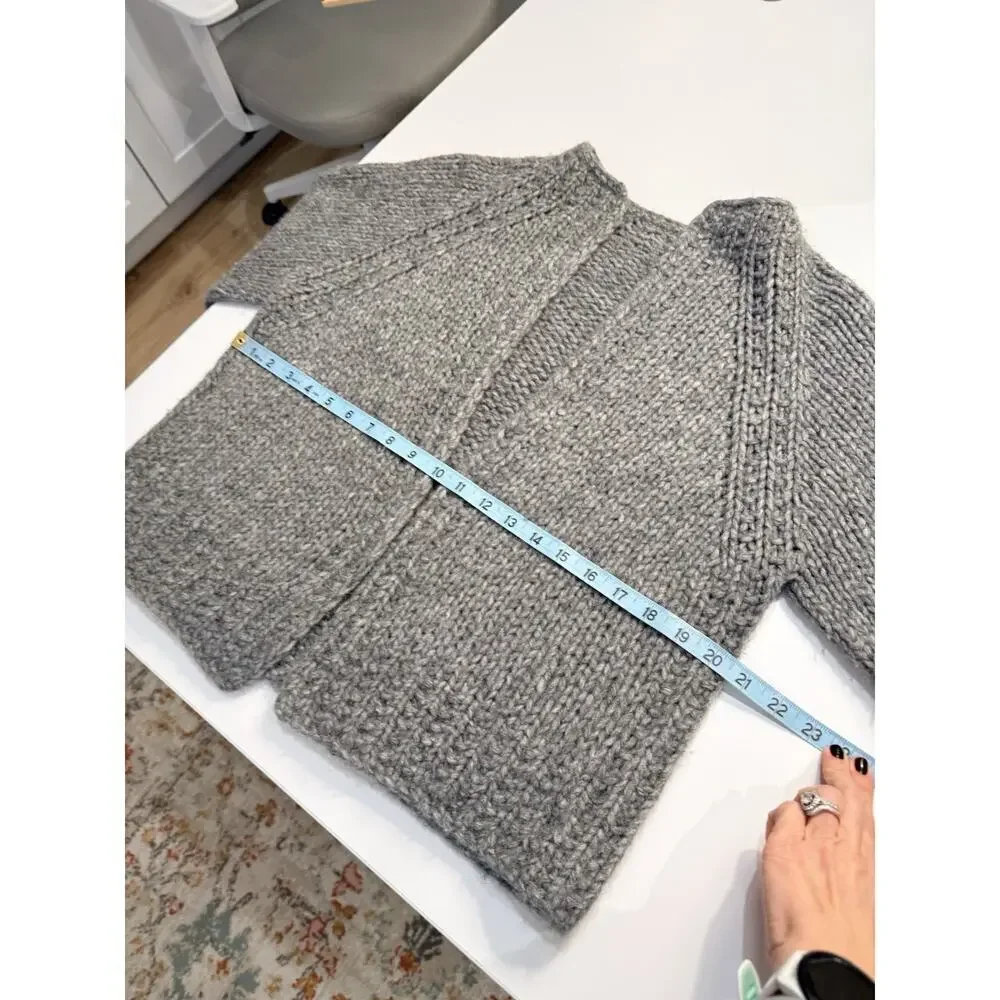 Handmade Hand Knit Chunky Cardigan Sweater Women’s M/L Gray Boxy Loose